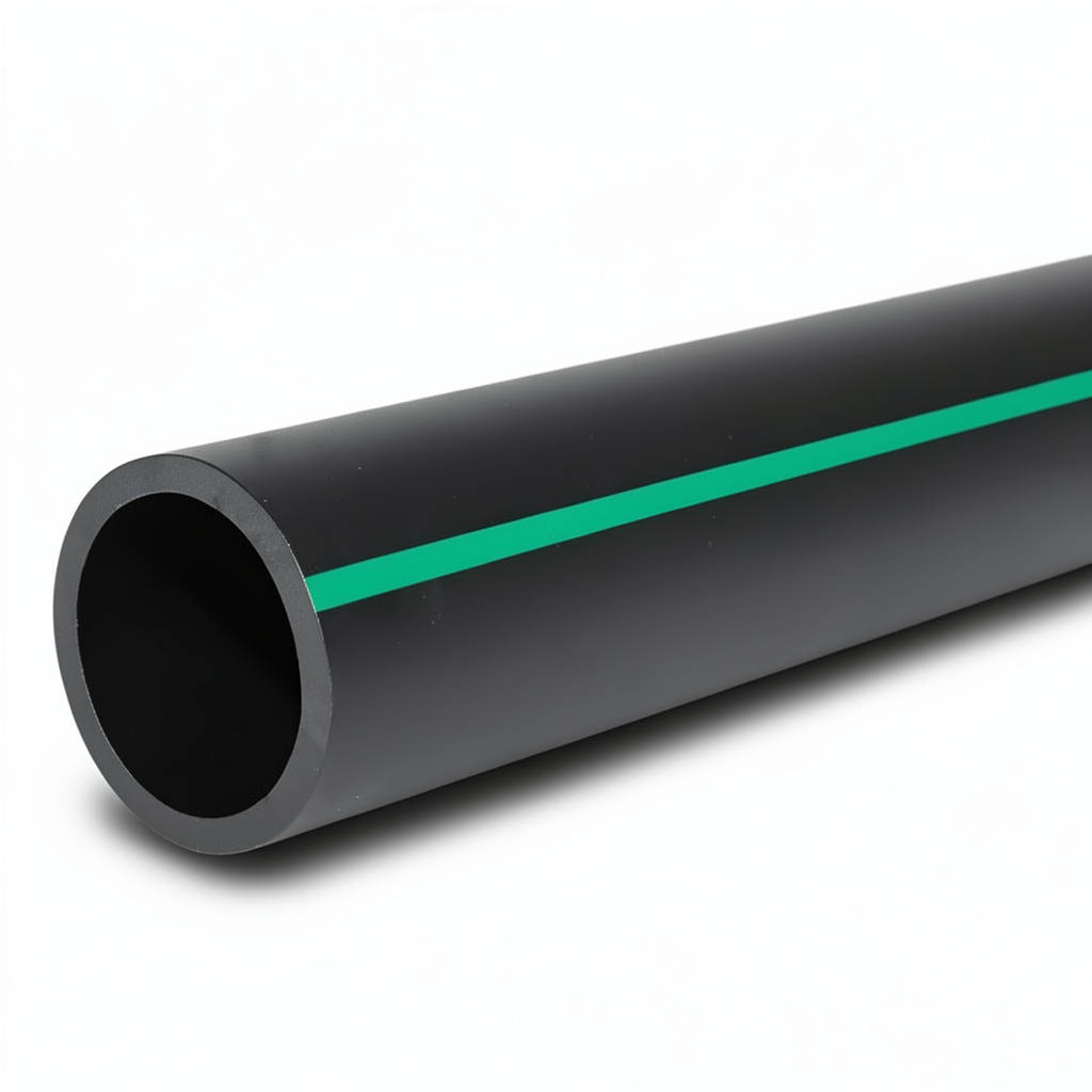 HDPE Polyethylene Pipe Nominal Pressure 10 Bar PE 80 OD 450 mm SDR 13.6 Black with Green Stripes