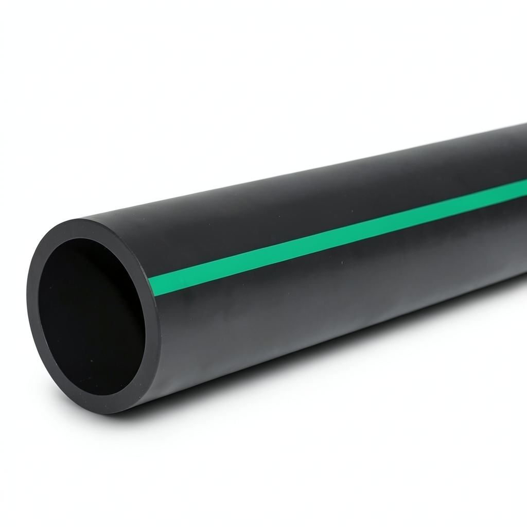 HDPE Polyethylene Pipe Nominal Pressure 12.5 Bar PE 80 OD 355 mm SDR 11 Black with Green Stripes