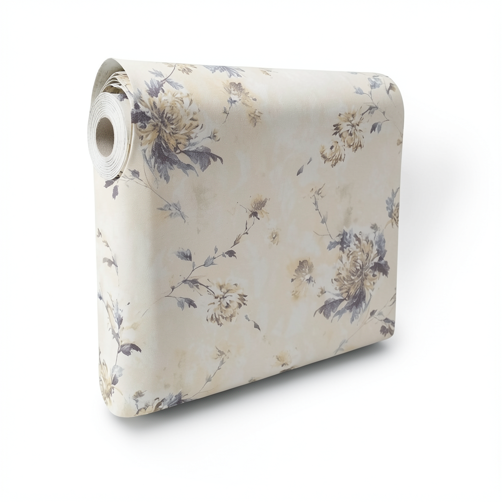 Italian Wall Covering Floral Design 10m x 1.06m Pale Beige