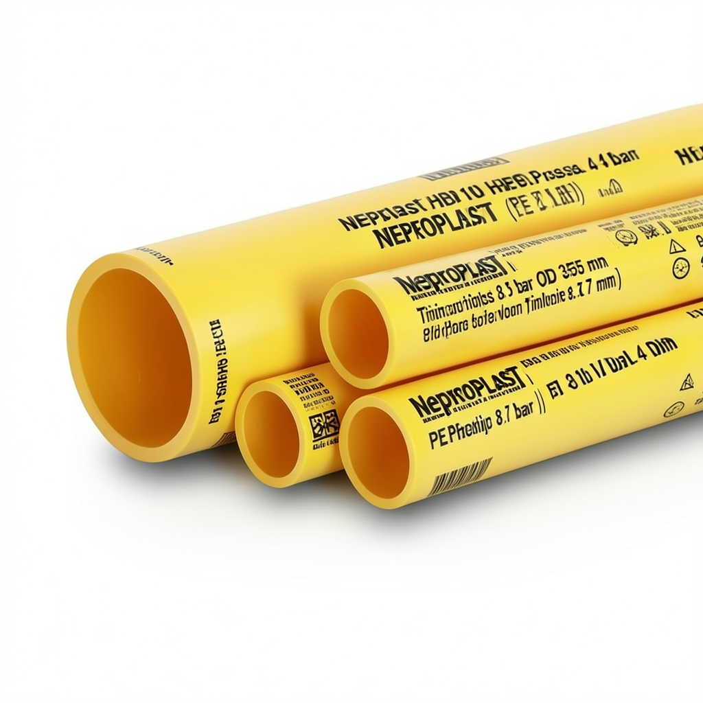 مواسير HDPE نيبروبلاست PE 100 ضغط 4 بار قطر خارجي 355 مم سمك 8.7 مم أصفر | نيبروبلاست