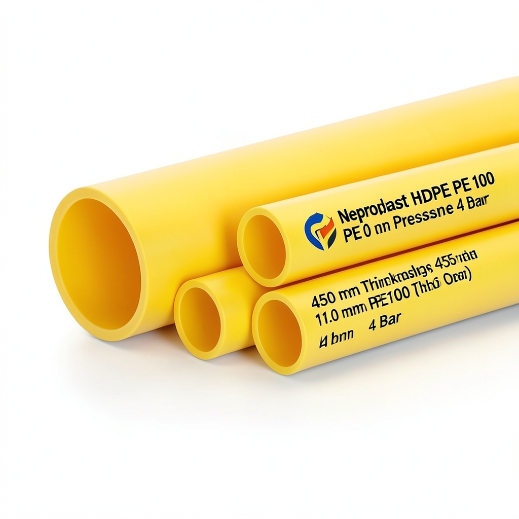 مواسير HDPE نيبروبلاست PE 100 ضغط 4 بار قطر 450 مم سمك 11.0 مم لون أصفر | نيبروبلاست