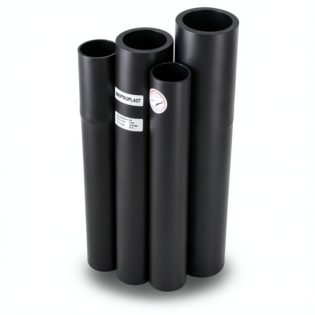 HDPE Pipes PE 100 Pressure 4 Bar Outside Diameter 200 mm Thickness 4.9 mm Black | NEPROPLAST