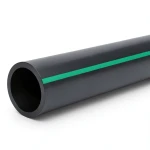 HDPE Polyethylene Pipe Nominal Pressure 12.5 Bar PE 80, 225 mm SDR 11 Black with Green Stripes