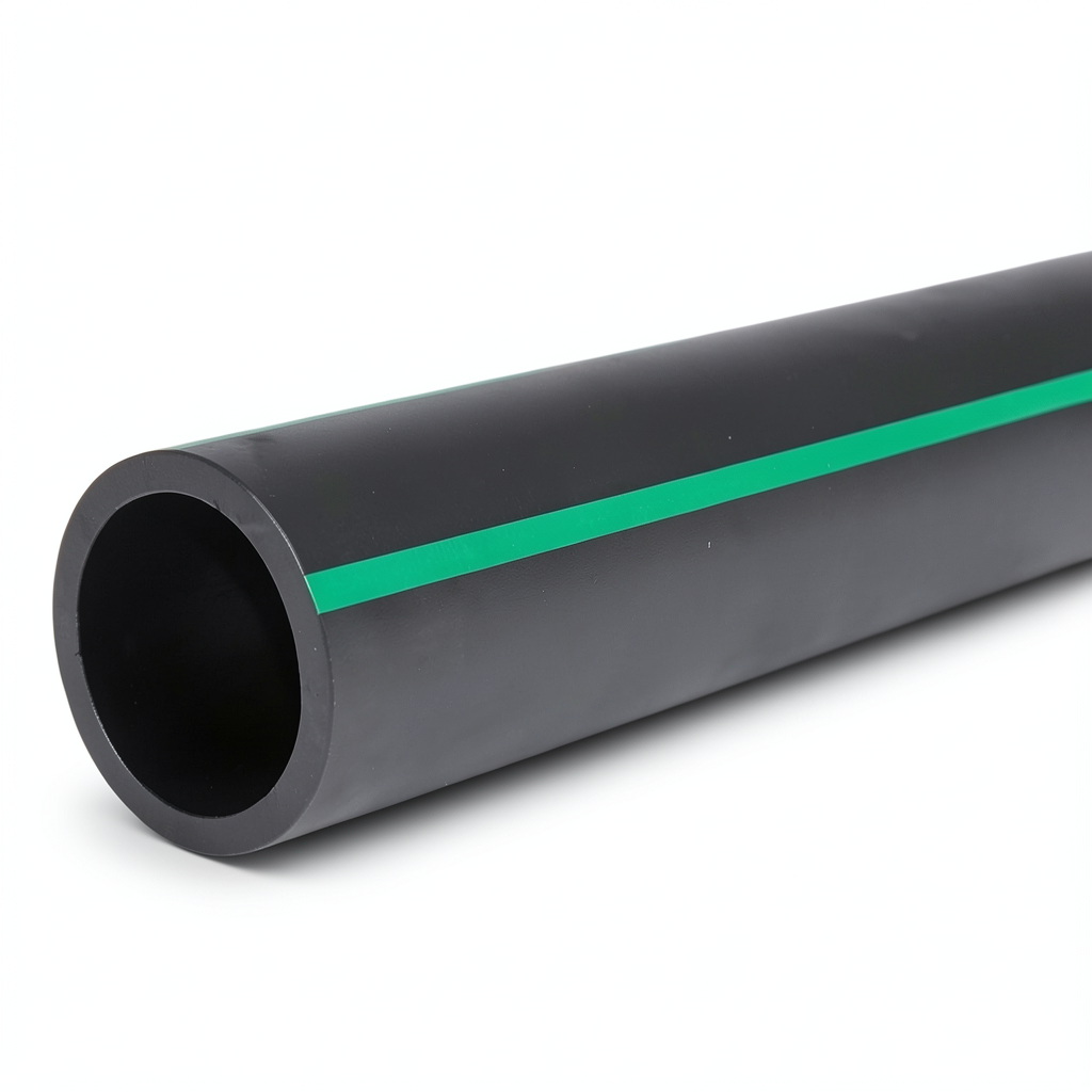 مواسير HDPE بولي إيثيلين ضغط 12.5 بار PE 80 قطر خارجي 500 مم SDR 11 أسود مع خطوط خضراء