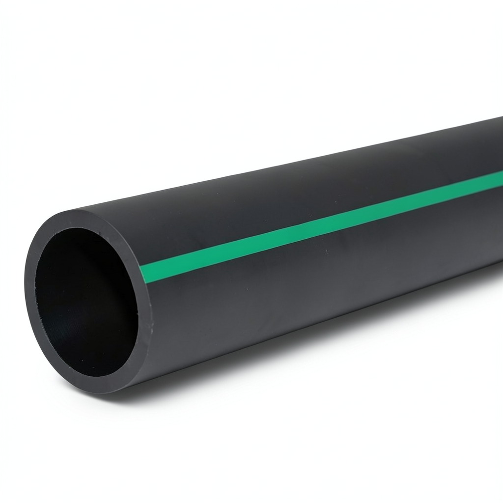 HDPE Polyethylene Pipe Nominal Pressure 12.5 Bar PE 80 OD 400 mm SDR 11 Black with Green Stripes