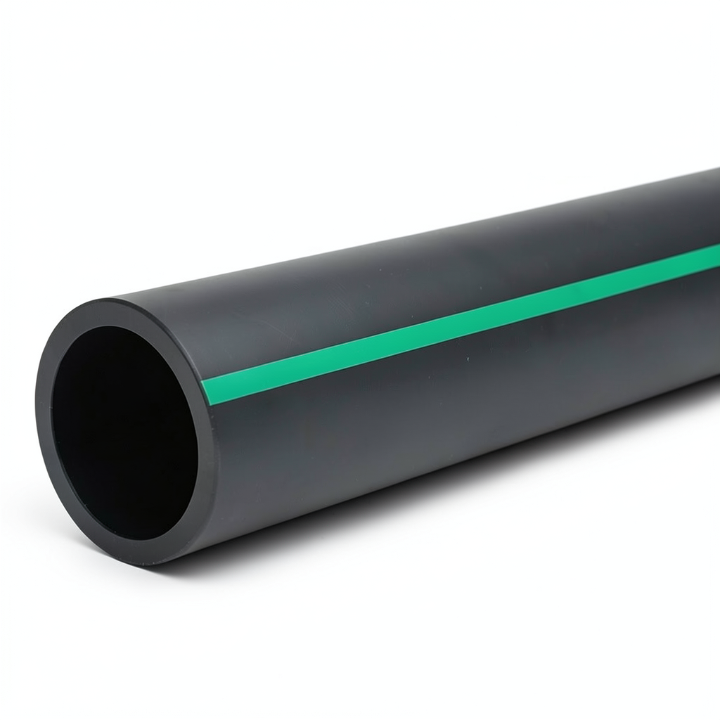 مواسير HDPE بولي إيثيلين ضغط 12.5 بار PE 80 قطر خارجي 500 مم SDR 11 أسود مع خطوط خضراء