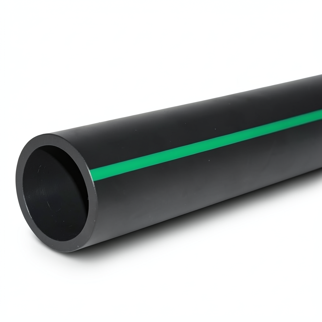 HDPE Plastic Pipe PN 16 Bar PE 80, 315 mm Diameter SDR 9 Black with Green Stripes