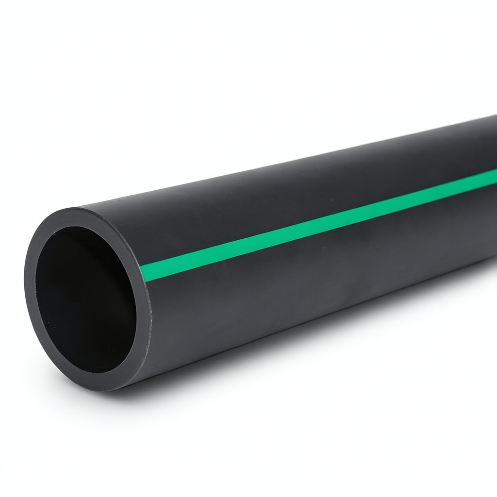 مواسير بلاستيك HDPE ضغط 16 بار PE 80 قطر خارجي 180 مم SDR 9 أسود مع خطوط خضراء