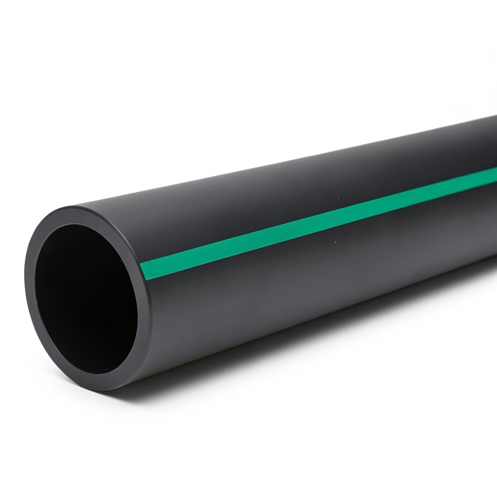 مواسير بلاستيك HDPE ضغط 16 بار PE 80، قطر خارجي 250 مم SDR 9 أسود مع خط أخضر