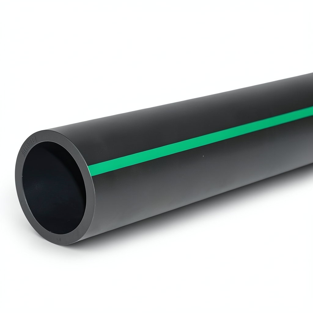 HDPE Plastic Pipe Nominal Pressure 16 Bar PE 80, 450 mm SDR 9 Black/Green