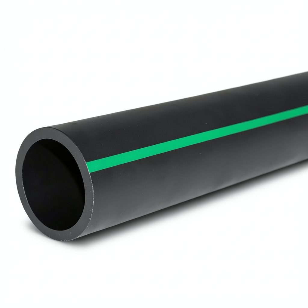 أنابيب بلاستيك HDPE ضغط 16 بار [PE 80] قطر خارجي 500 مم SDR 9 لون أسود مع خط أخضر