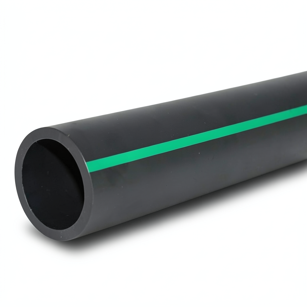 HDPE Plastic Pipe Nominal Pressure 16 Bar PE 80 OD 560 mm SDR 9 Black with Green Stripes