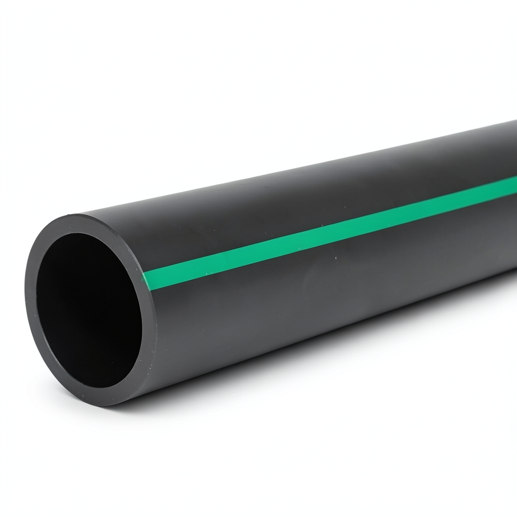 مواسير HDPE ضغط 4 بار PE63 قطر خارجي 180 مم SDR 26 أسود مع خطوط خضراء
