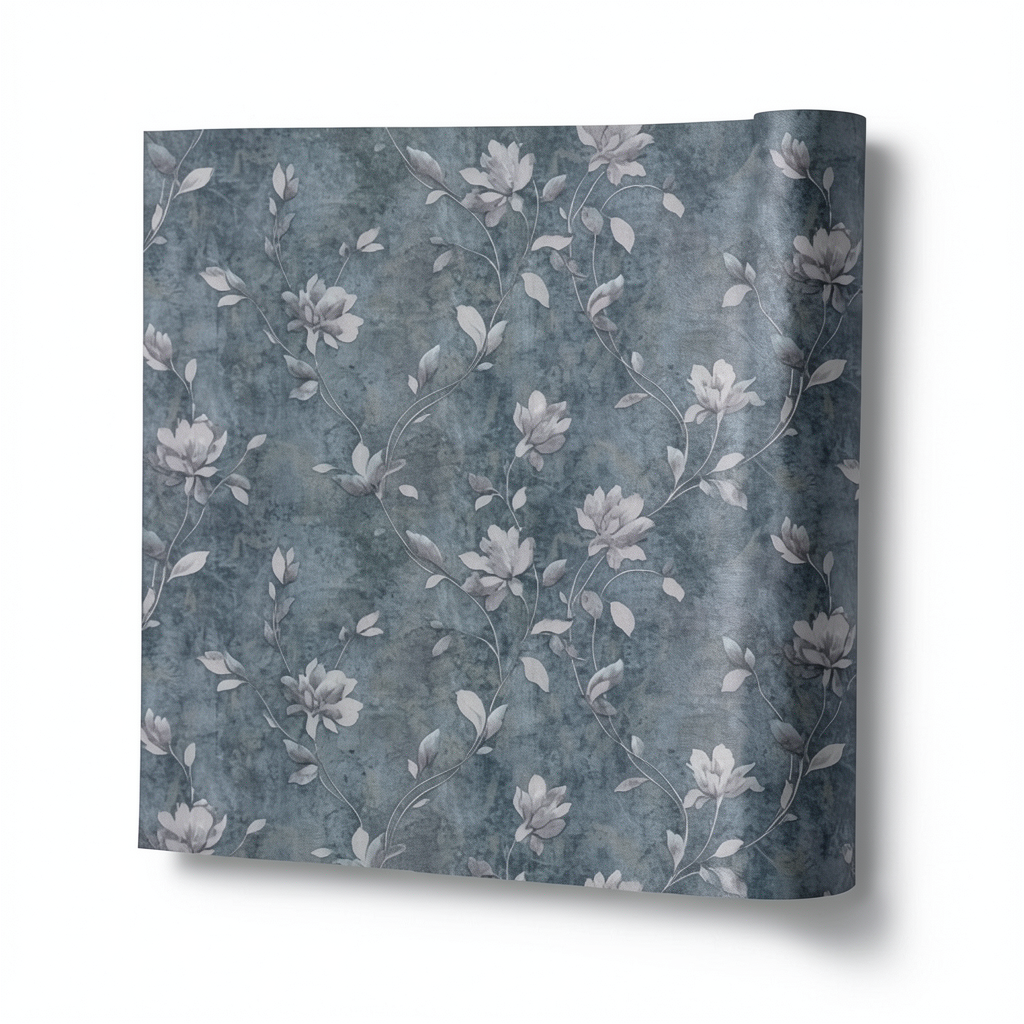 Floral Wall Covering 10m x 1.06m Dark Gray Color, Model 41342