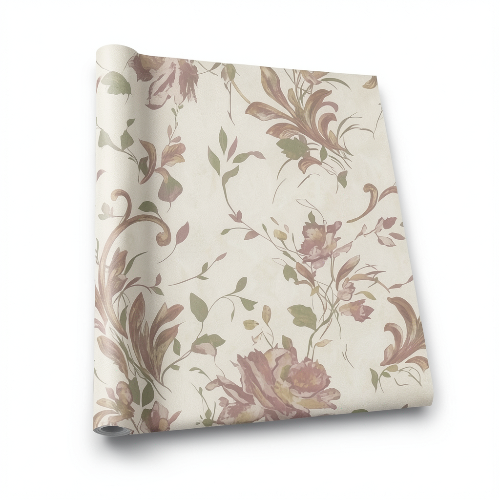 Italian Wallpaper Floral Design 10m x 1.06m Beige, Model 81417