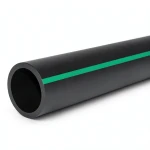 HDPE Polyethylene Pipe PN 4 Bar PE 63, 280 mm OD, SDR 26, Black with Green Stripes