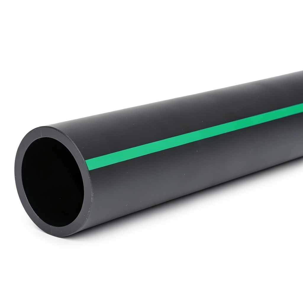 مواسير HDPE ضغط 4 بار PE63 قطر خارجي 180 مم SDR 26 أسود مع خطوط خضراء