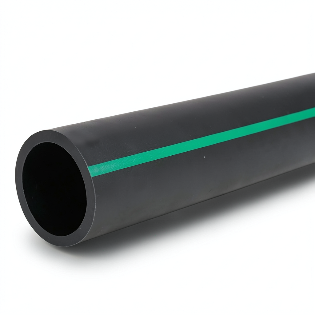 HDPE Polyethylene Pipe PN 4 Bar PE 63 OD 250 mm SDR 26 Black with Green Stripes