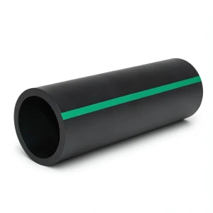 HDPE Polyethylene Pipe PN 4 Bar PE 63, 280 mm OD, SDR 26, Black with Green Stripes