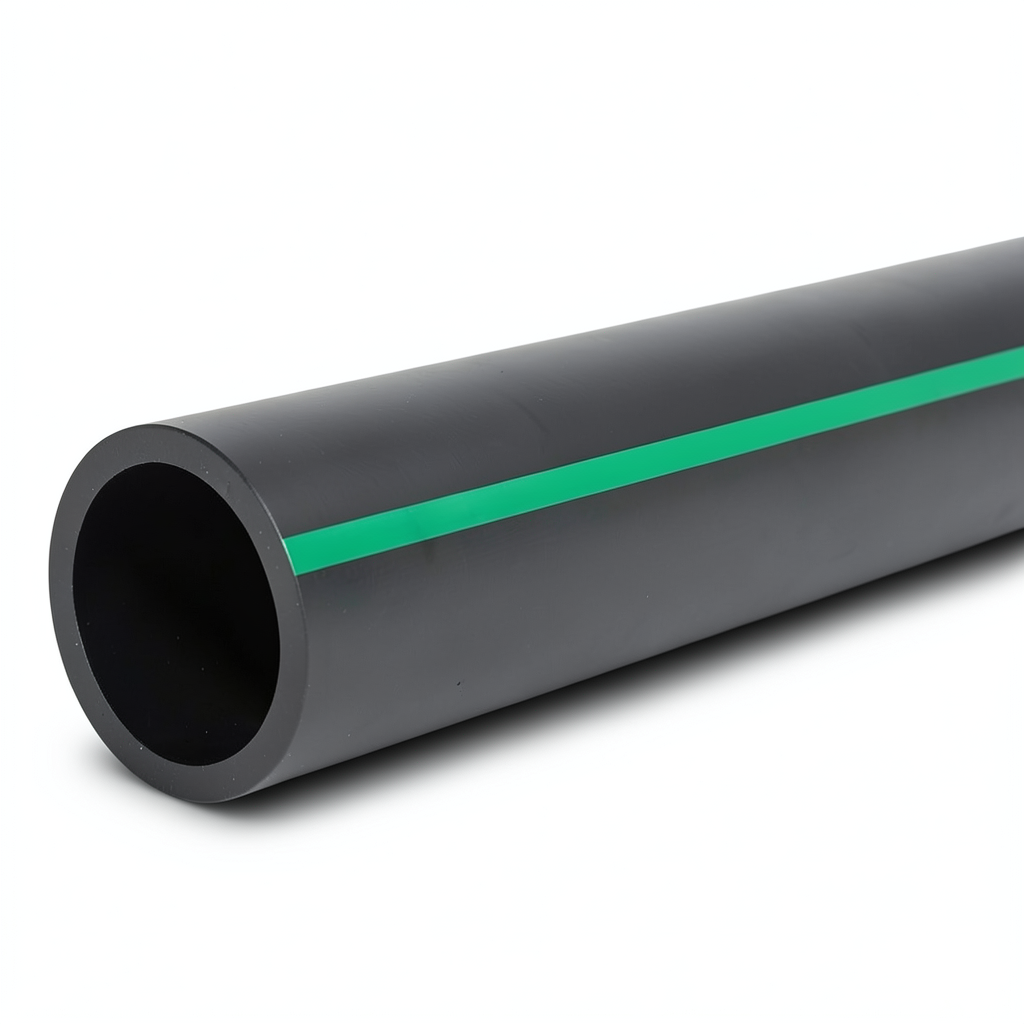 HDPE Polyethylene Pipe Nominal Pressure 4 Bar PE63 450 mm SDR 26 Black with Green Stripes