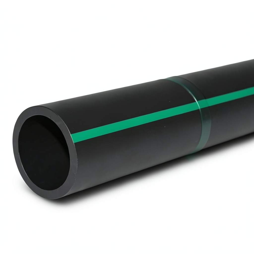 HDPE Polyethylene Pipe PN 4 Bar PE 63 OD 500 mm SDR 26 Black with Green Stripes