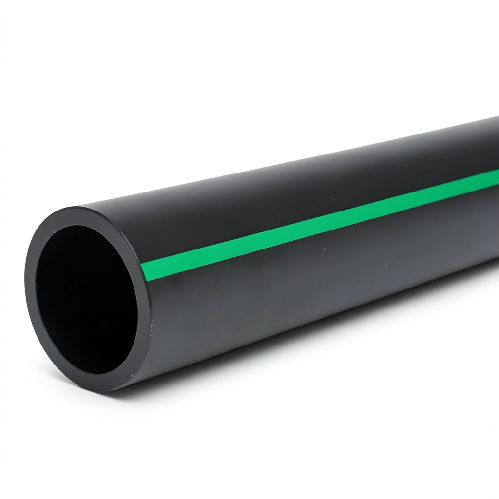 HDPE Polyethylene Pipe Nominal Pressure 4 Bar PE63 OD 355 mm SDR 26 Black with Green Stripes