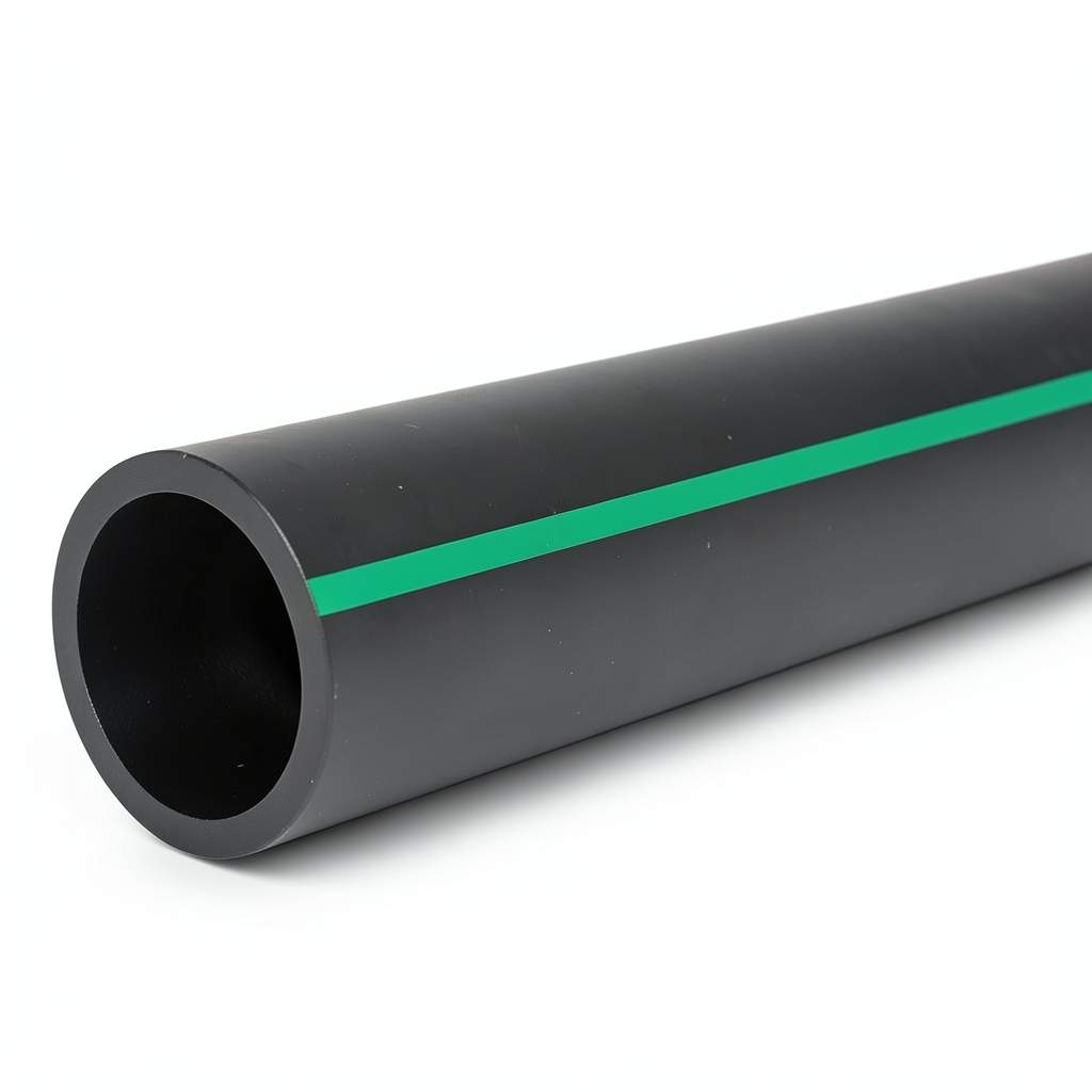 HDPE Plastic Pipe PN 6 Bar PE 63 OD 180 mm SDR 17.6 Black with Green Stripes
