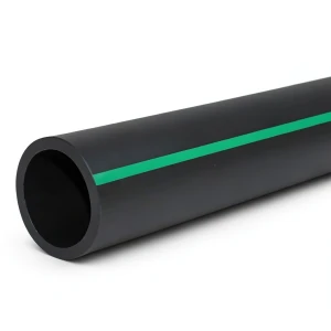 مواسير HDPE ضغط 6 بار PE 63 قطر خارجي 200 مم SDR 17.6 لون اسود مع خط اخضر