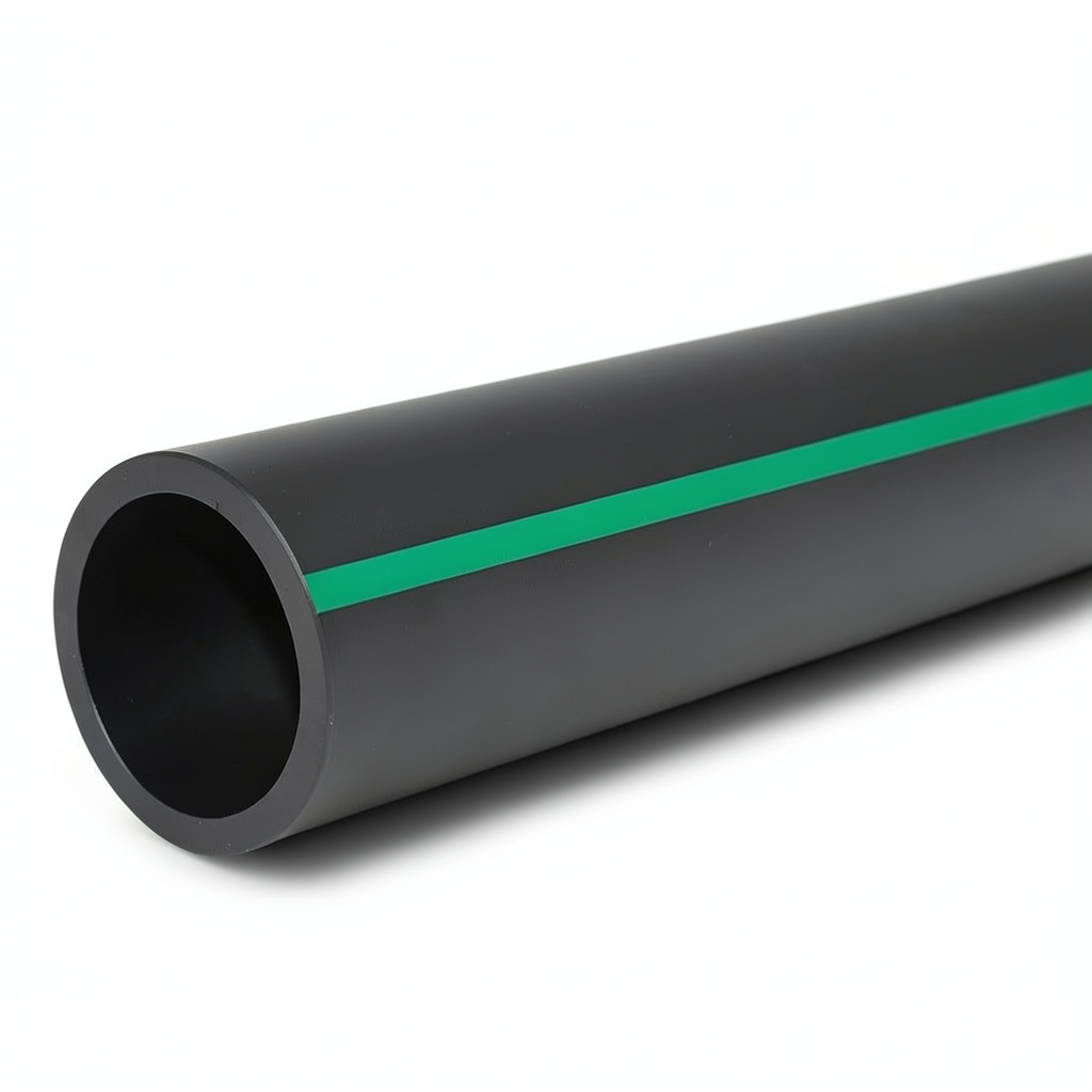 مواسير HDPE ضغط 6 بار PE 63 قطر خارجي 500 مم SDR 17.6 أسود مع خط أخضر