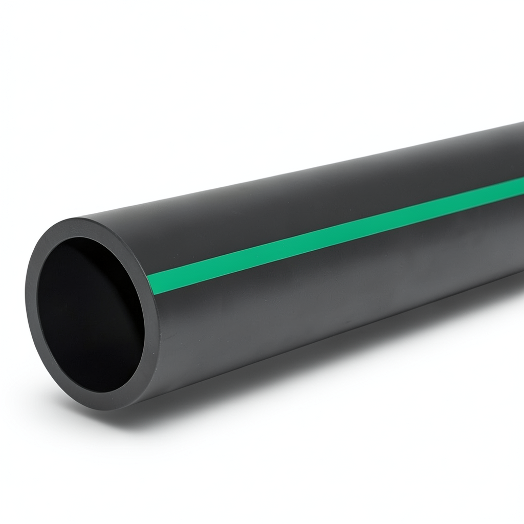 أنابيب HDPE ضغط 6 بار PE 63 قطر خارجي 400 مم SDR 17.6 أسود مع خطوط خضراء