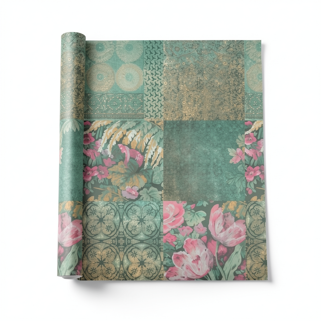 Italian Patterned Wall Decoration 10m x 0.53m, Green Color Model 41243