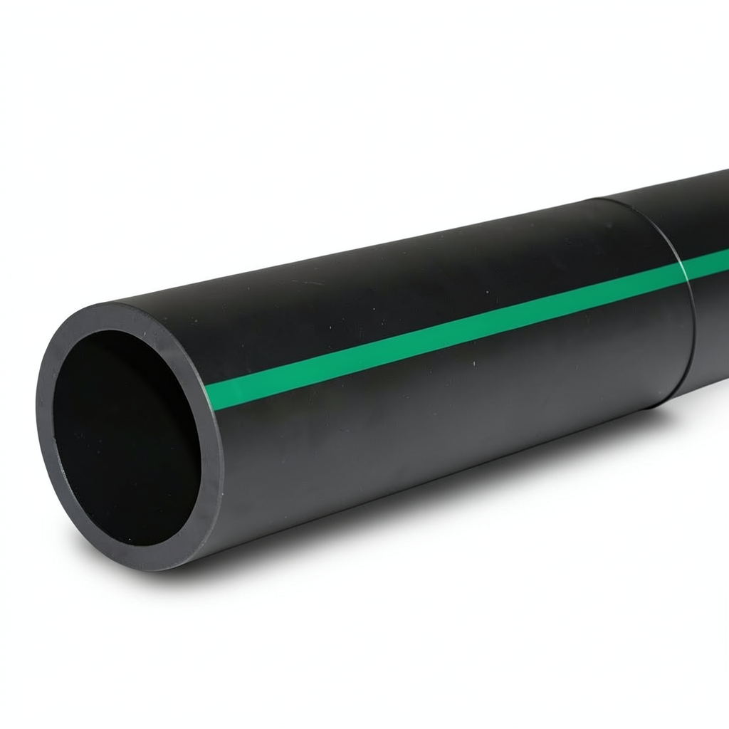 HDPE Plastic Pipe PN 6 Bar PE 63 OD 500 mm SDR 17.6 Black with Green Stripes