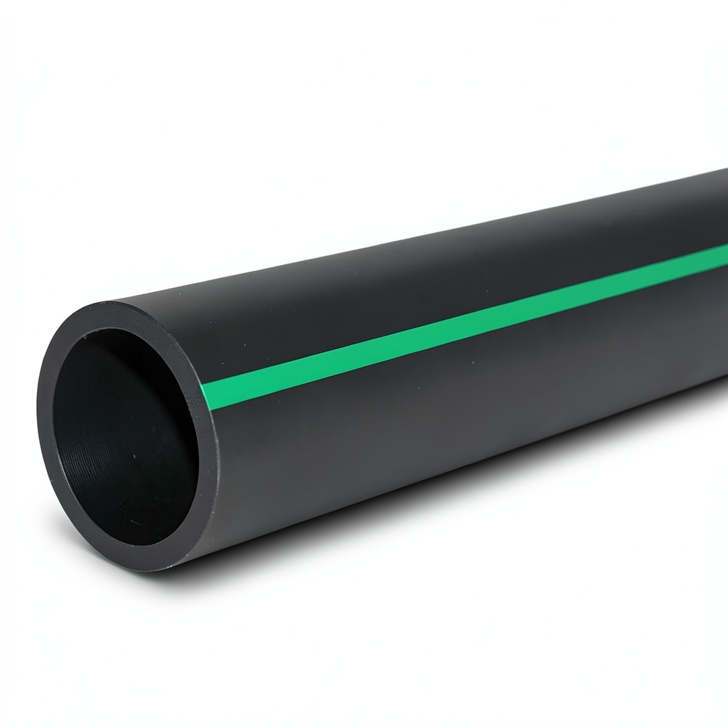 HDPE Polyethylene Pipe Nominal Pressure 10 Bar PE 63 OD 200 mm SDR 11 Black with Green Stripes