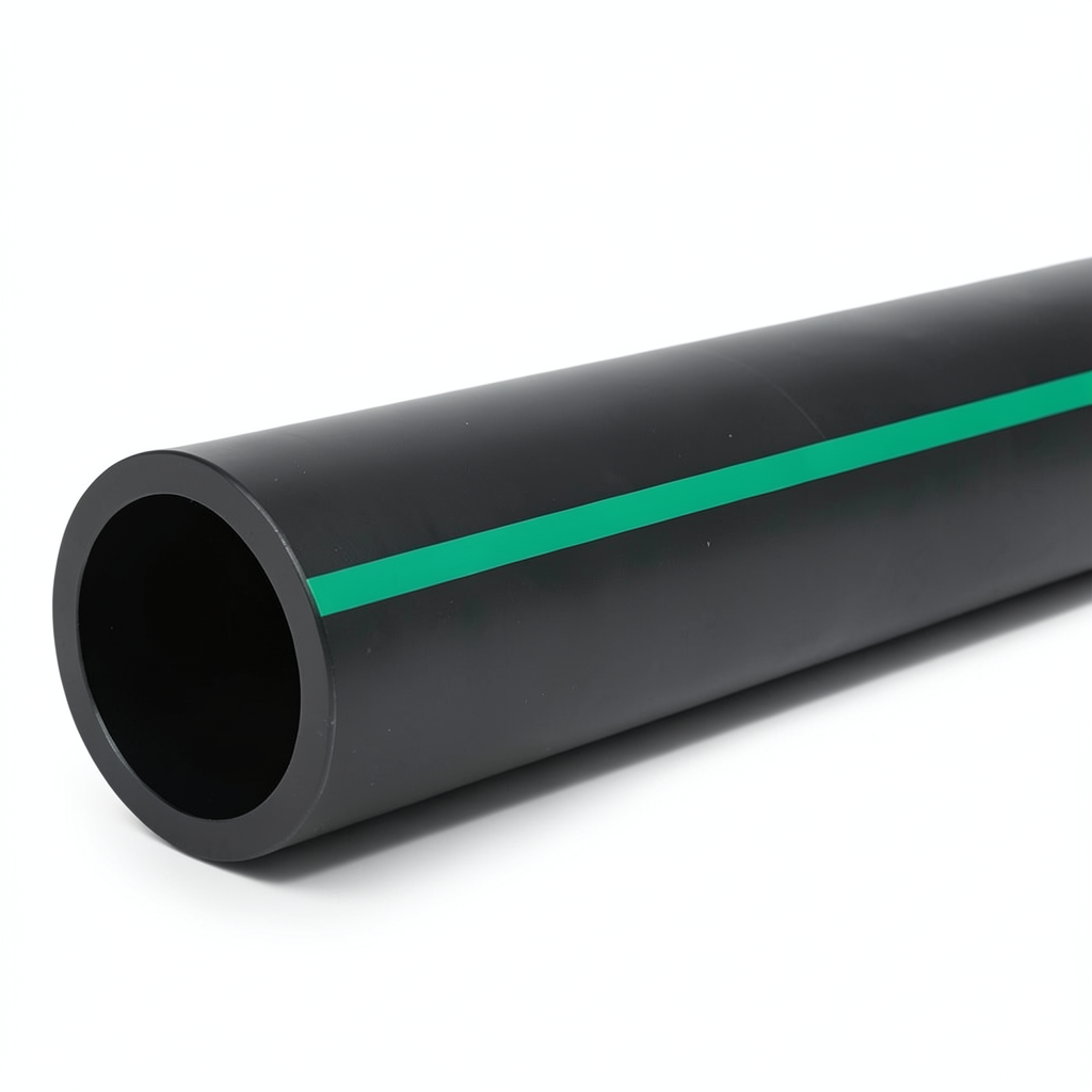 HDPE Polyethylene Pipe PN 10 Bar PE 63 OD 225 mm SDR 11 Black with Green Stripes