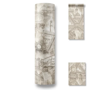Italian Wallpaper Patterned Design Beige Color, Size 10mx0.70m, Model 14148