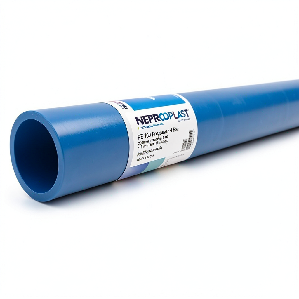 HDPE Pipes PE 100 Pressure 4 Bar 200 mm Diameter 4.9 mm Thickness Blue | NEPROPLAST