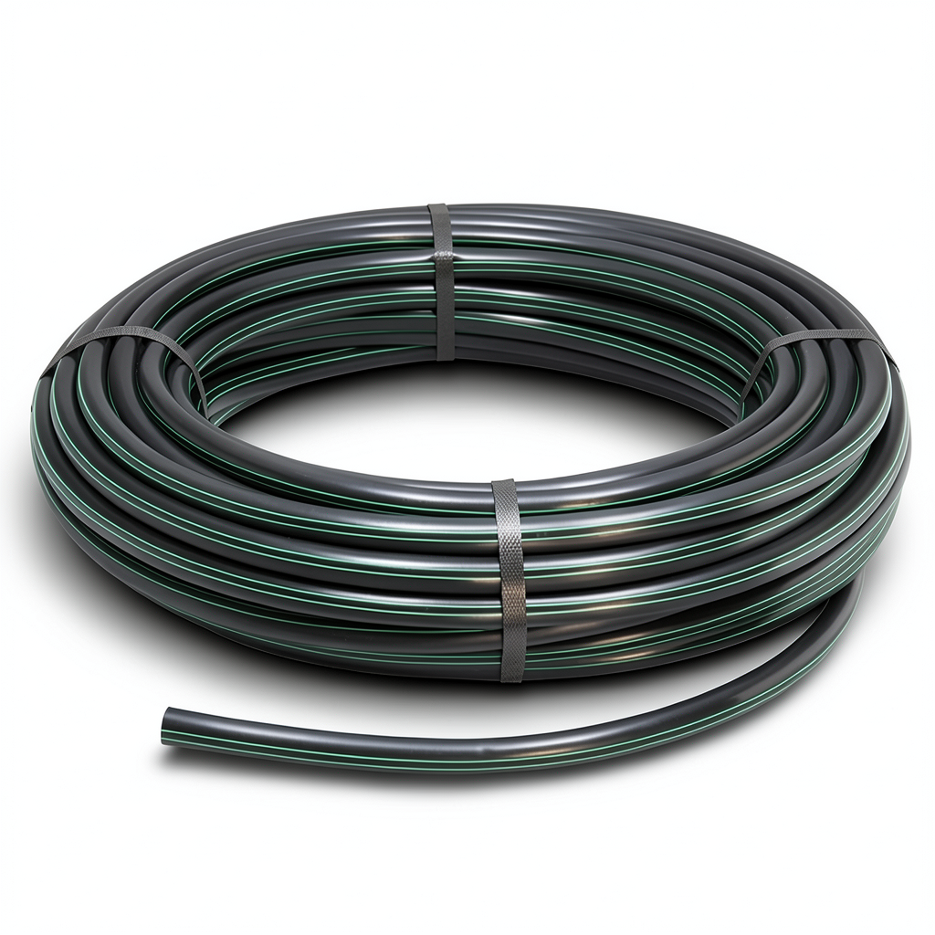 لفة أنابيب بلاستيك HDPE ضغط 10 بار PE 63، قطر خارجي 140 مم SDR 11، لون أسود