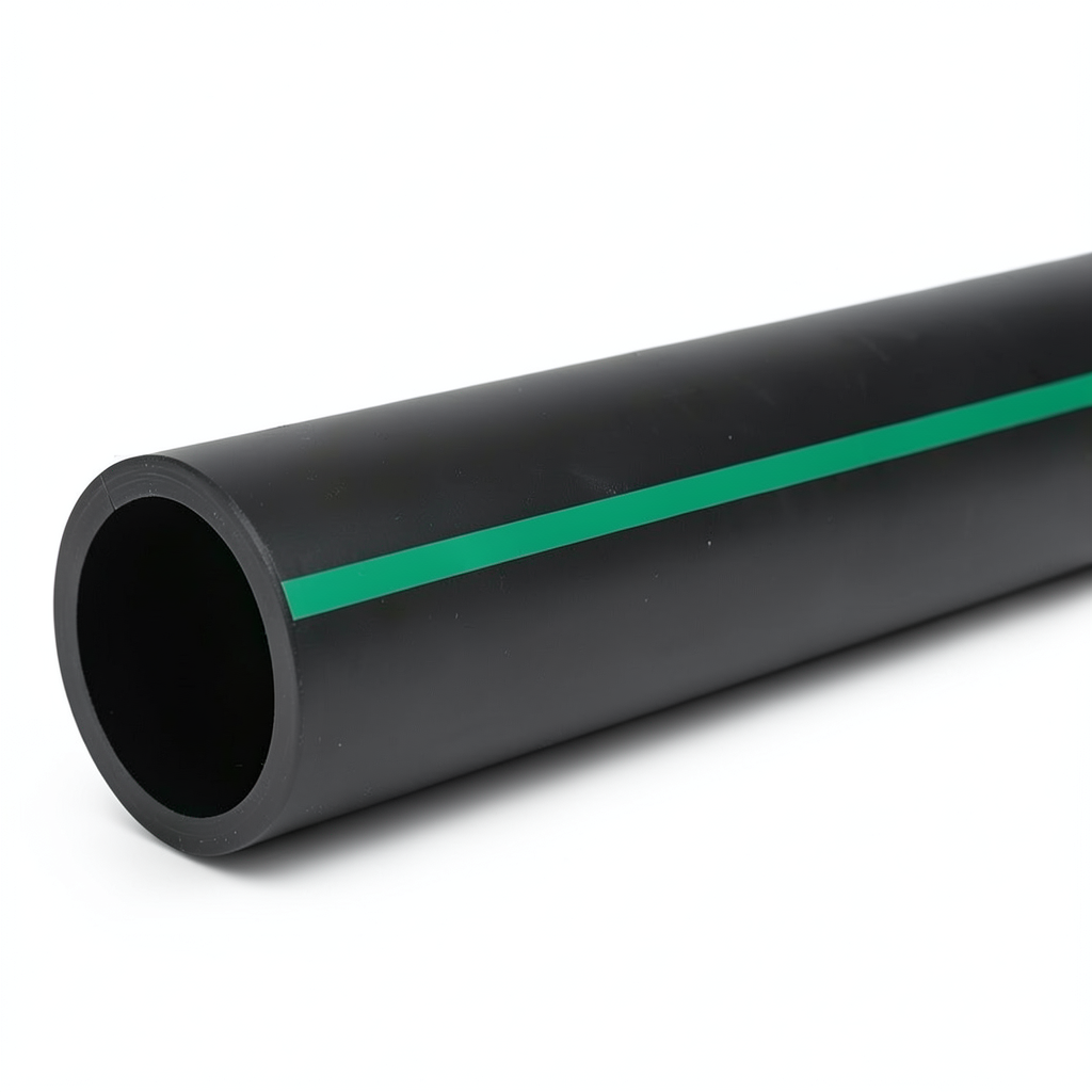 مواسير HDPE ضغط 15.9 بار PE 63 قطر خارجي 315 مم SDR 7.4 أسود مع خطوط خضراء