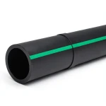 مواسير HDPE ضغط 15.9 بار [PE 63] قطر خارجي 200 مم SDR 7.4 لون أسود مع خط أخضر
