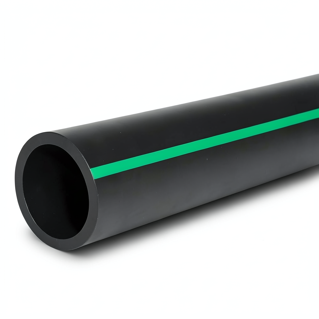 HDPE Plastic Pipe PN 15.9 Bar PE 63 OD 250 mm SDR 7.4 Black with Green Stripes