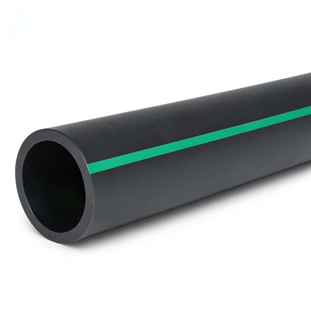 HDPE Plastic Pipe Nominal Pressure 15.9 Bar PE 63 OD 355 mm SDR 7.4 Black with Green Stripes
