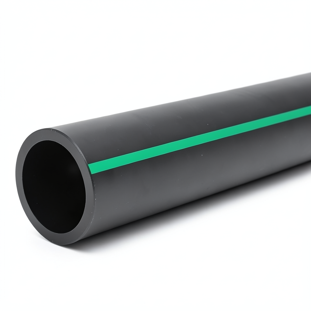 HDPE Plastic Pipe PN 15.9 Bar PE 63 OD 400 mm SDR 7.4 Black with Green Stripes