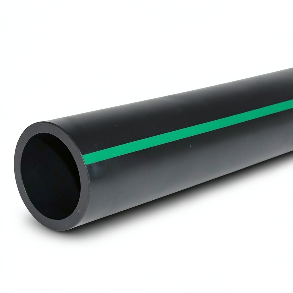 أنابيب بلاستيك HDPE ضغط 15.9 بار PE 63، قطر خارجي 500 مم، SDR 7.4 أسود مع خطوط خضراء