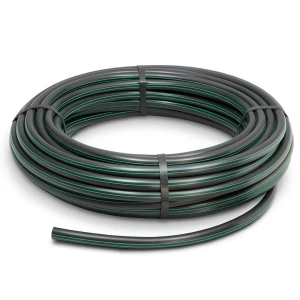 لفة أنابيب بلاستيك HDPE ضغط 4 بار PE 63، قطر خارجي 63 مم SDR 26 أسود مع خطوط خضراء