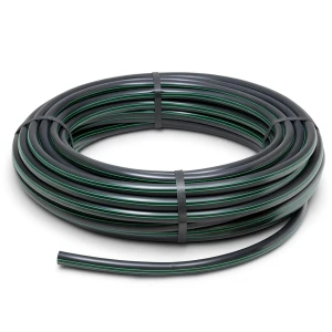 لفة أنابيب بلاستيك HDPE ضغط 4 بار PE 63 قطر خارجي 90 مم SDR 26 أسود مع خطوط خضراء