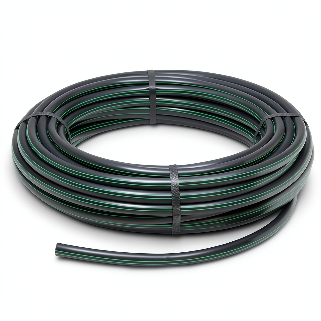 لفة أنابيب بلاستيك HDPE ضغط 4 بار PE 63 قطر خارجي 90 مم SDR 26 أسود مع خطوط خضراء