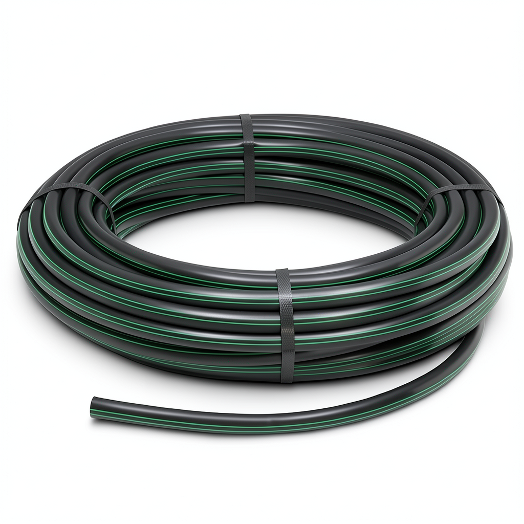 HDPE Plastic Coil Pipe PN 4 Bar PE 63 OD 140 mm SDR 26 Black with Green Stripes