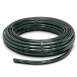 لفة أنابيب HDPE ضغط 4 بار PE 63 قطر خارجي 160 مم SDR 26 أسود مع خطوط خضراء