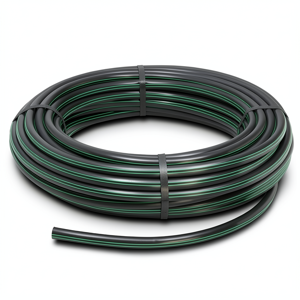 لفة أنابيب HDPE ضغط 4 بار PE 63 قطر خارجي 160 مم SDR 26 أسود مع خطوط خضراء