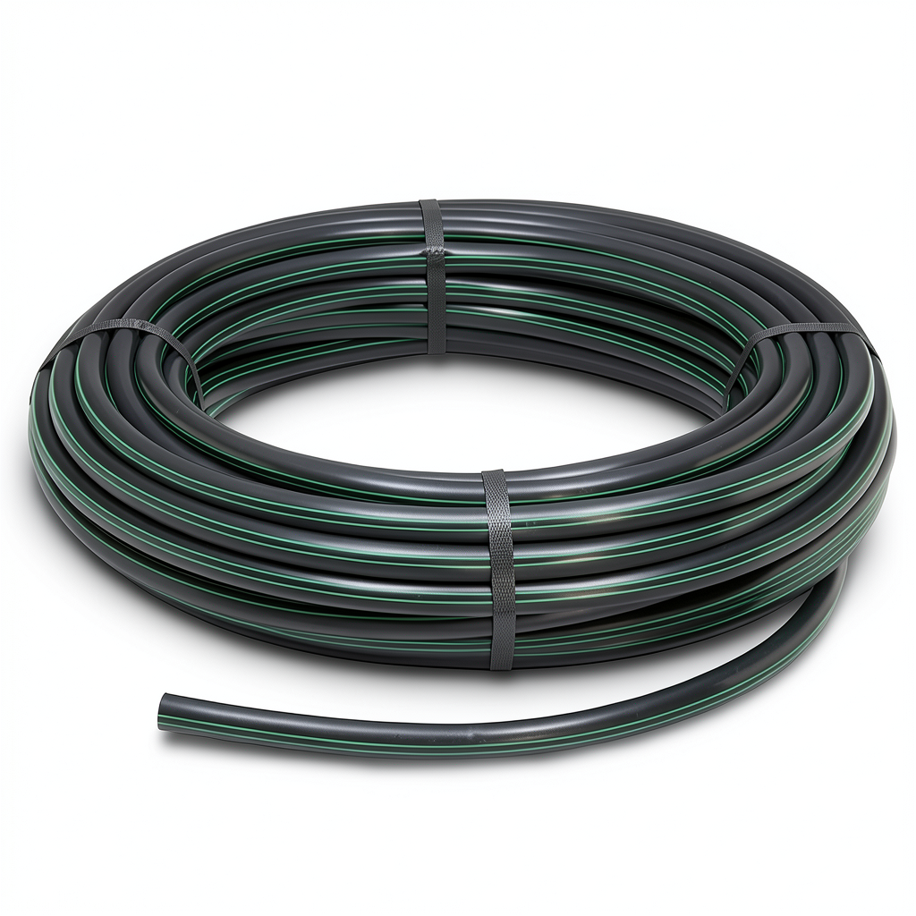 HDPE Plastic Coil Pipe PN 6 Bar PE 63 OD 63 mm SDR 17.6 Black with Green Stripes
